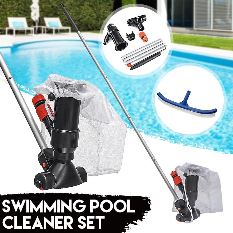 Pond Fountain Skimmer Bottom Vacuum Cleaner Brush Swimming Pool Cleaner Set With Handle Swimming Pool Cleaning Tool 120cm Silver