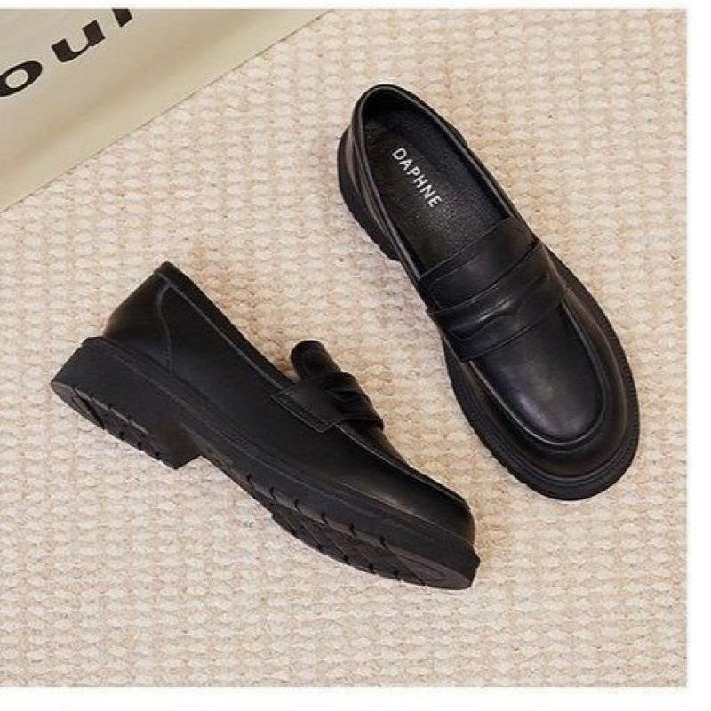 Antislip schoenen platform kleine leren schoenen dames Britse stijl nieuw comfortabel retro zwart loafers zacht leer enkele schoenen