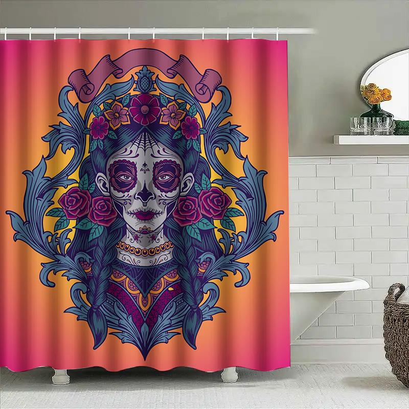

Tuniu Day Of The Dead Shower Curtain Floral Calavera Skull Mexican Gothic Decor For Bathroom Unique Wall Art W60H190(CM)-1 Pcs