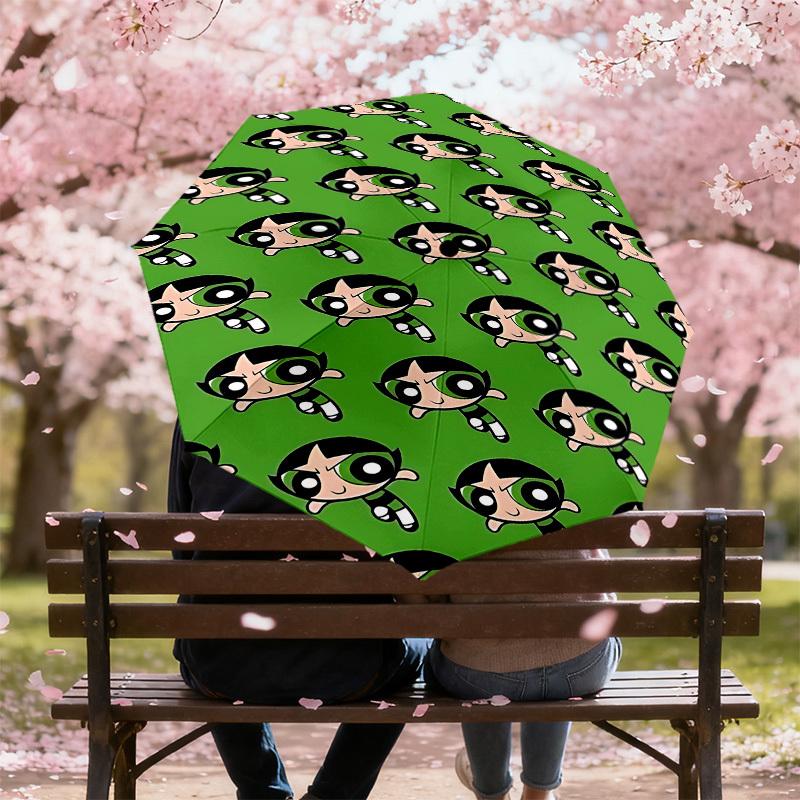1PC Warner Powerpuff Girls Automatic Open/Close Umbrella with Windproof, 25-Rib Sturdy Canopy, Durable Ribs1242A