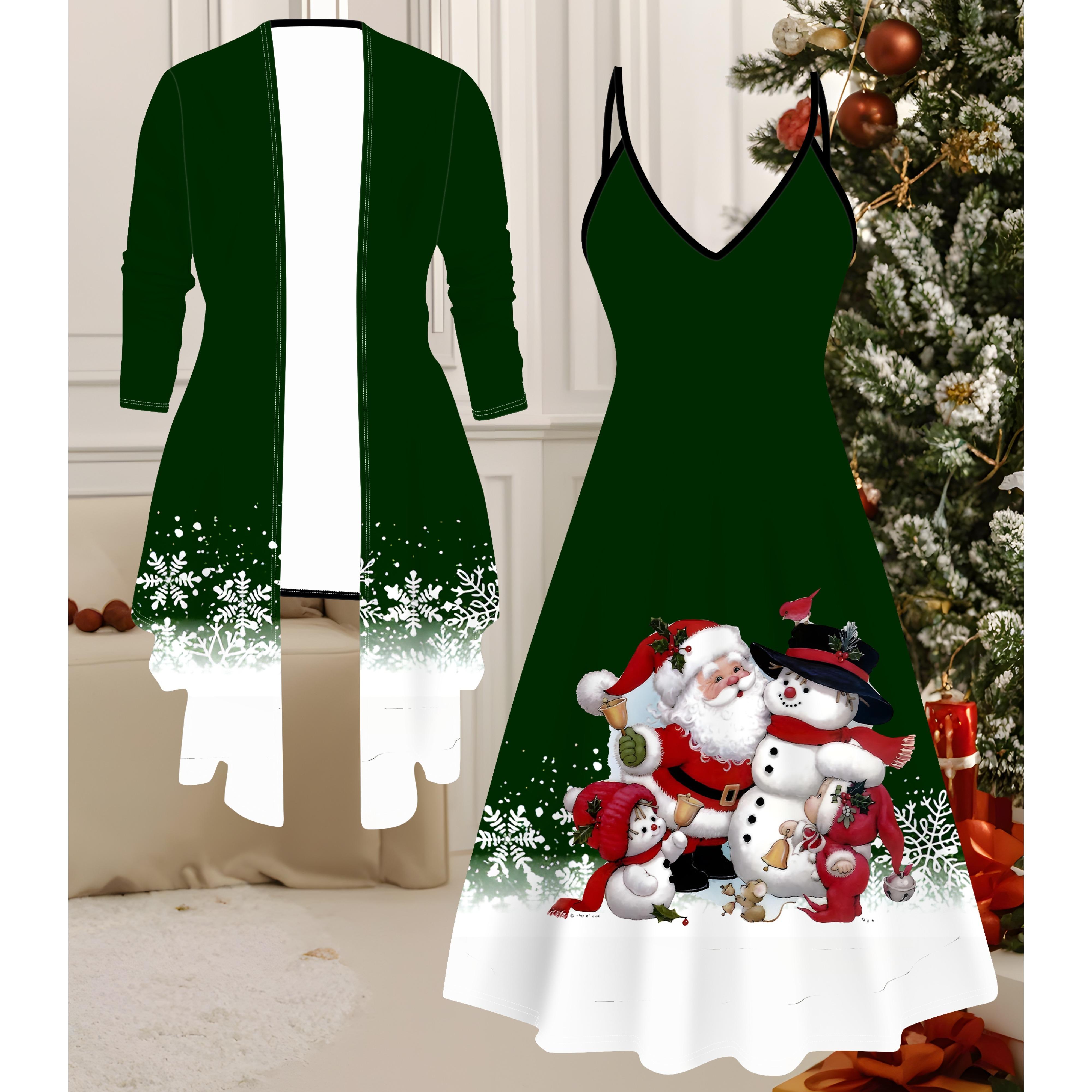 

3D Рождественский Принтованный Набор Платье Пальто на День Святого Валентина, Эксцентричный Классический Тотем Модный Принт, подходит для Различных Сцен Модных Стилей XXL зелёный