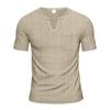 Herren Sommer T-Shirt, Faux Leinen Slub Locker Atmungsaktiv Sportlich Lässig V-Ausschnitt Kurzarm Tee