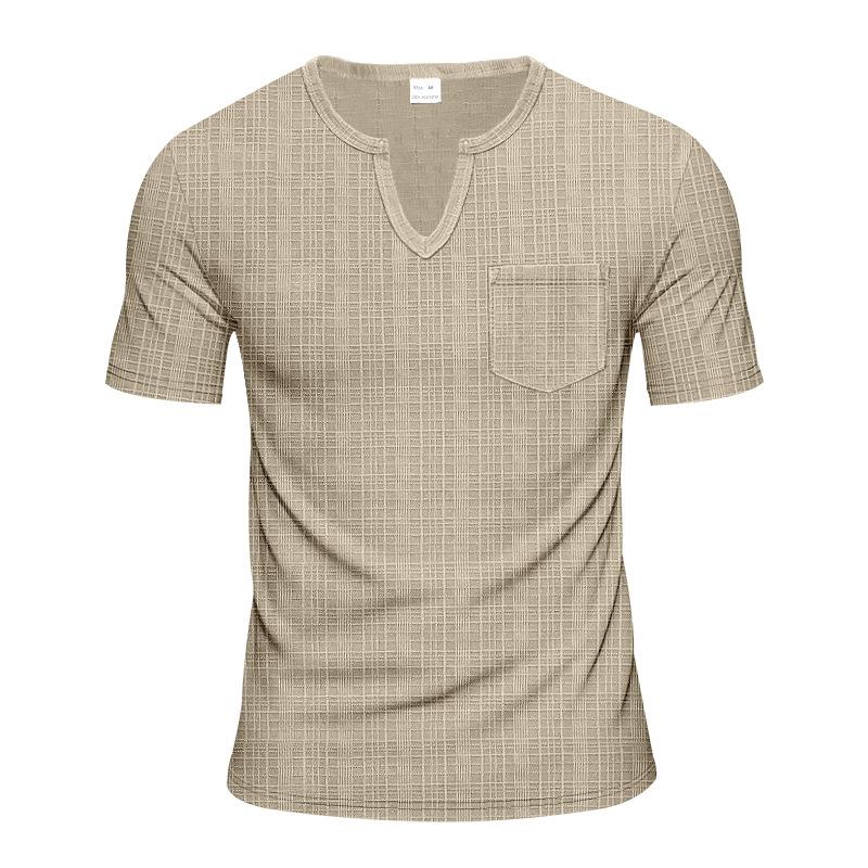 Herren Sommer T-Shirt, Faux Leinen Slub Locker Atmungsaktiv Sportlich Lässig V-Ausschnitt Kurzarm Tee