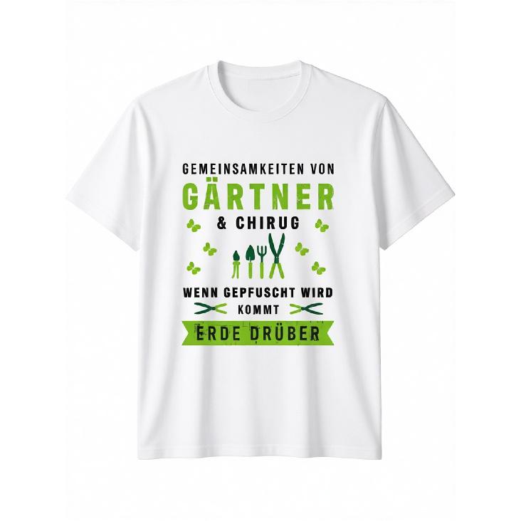 Humorous German Gardening-Themed T-Shirt Featuring a Saying from a Community Garden, Adorned with Amusing German Phrases And Gardening Tools Design -