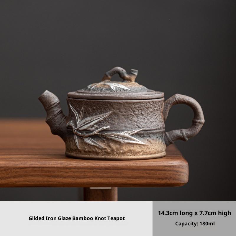

Vintage Raw Mineral Coarse Pottery Bamboo Knot Teapot Kung Fu Tea Set Kiln Change Gold Handheld Teapot Tea Maker Tea Infuser