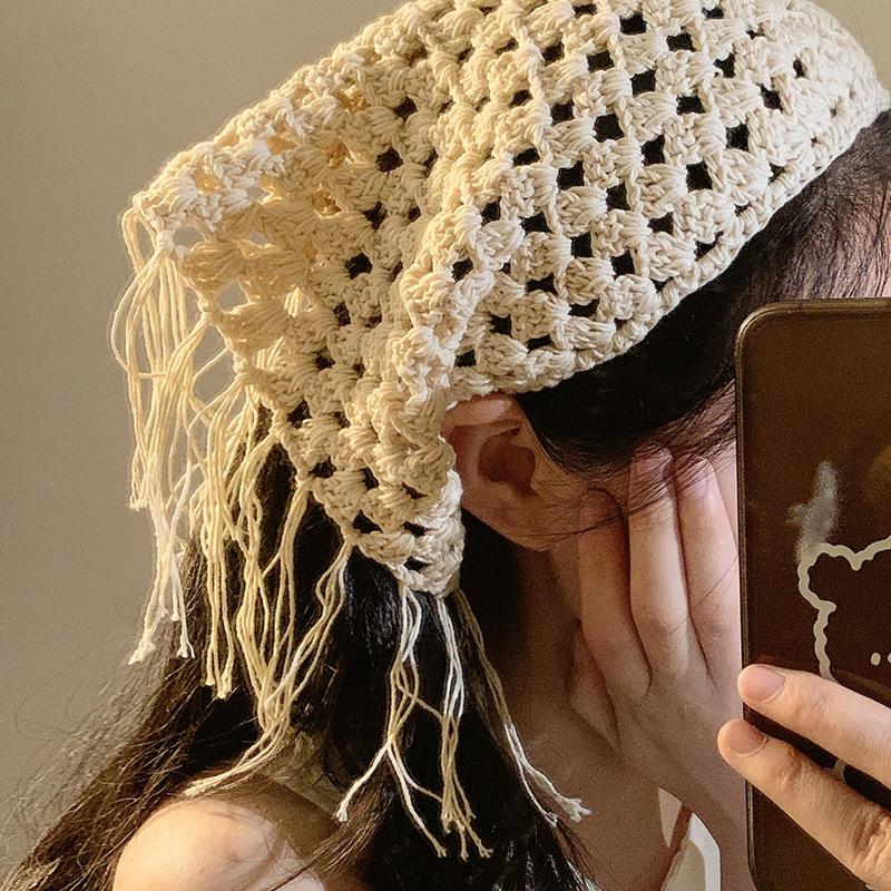 В'язана гачком трикутна хустка з вирізами, богемний тюрбан, шарф для волосся, багатофункціональне використання, етнічний стиль, поясна прикраса