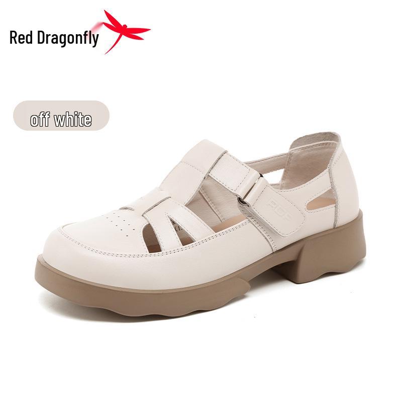 Women s 2026 Summer Red Dragonfly Leather Roman Sandals - Breathable, Wear-Resistant, Lightweight Cowhide Hollow Cage Design. 38 грязно-белый