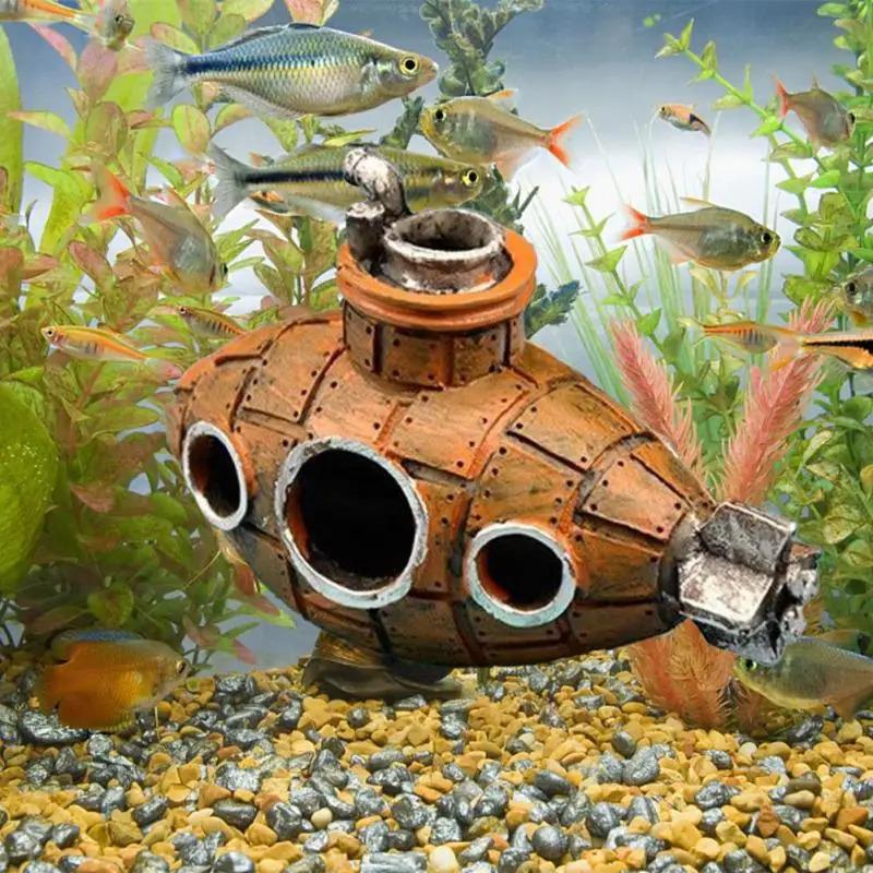 U-Boot-Ornamente aus Kunstharz, Fisch- und Garnelenunterschlupf, Höhle, Landschaftsbau-Zubehör für die Dekoration von Aquarien