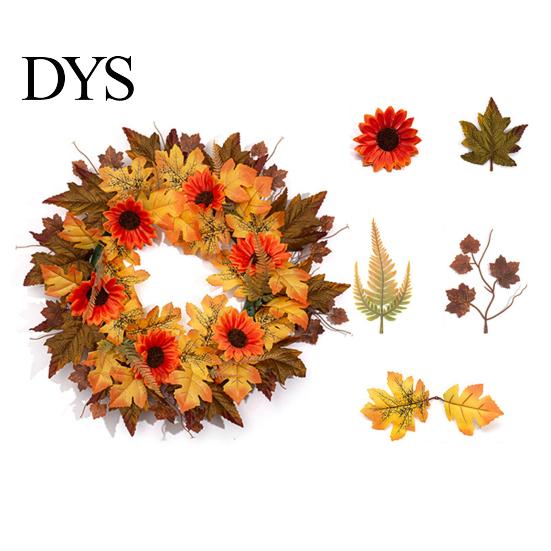 All Season Floral Decor Fall Sunflower Maple Leaf Wreath with Pumpkin Pinecone, Thanksgiving Harvest Artificial Wall Hanging Ornament Wreath,