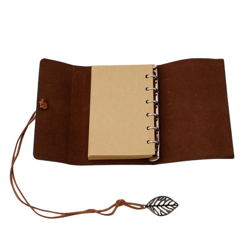 Women Men Vintage Travel Writing Journal Notebook Refillable PU Leather Diary Books with Leaf Pendant Strap