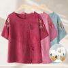 YUZHAOLIN Women's Pure Cotton Short Sleeve Stand-Up Collar Shirt