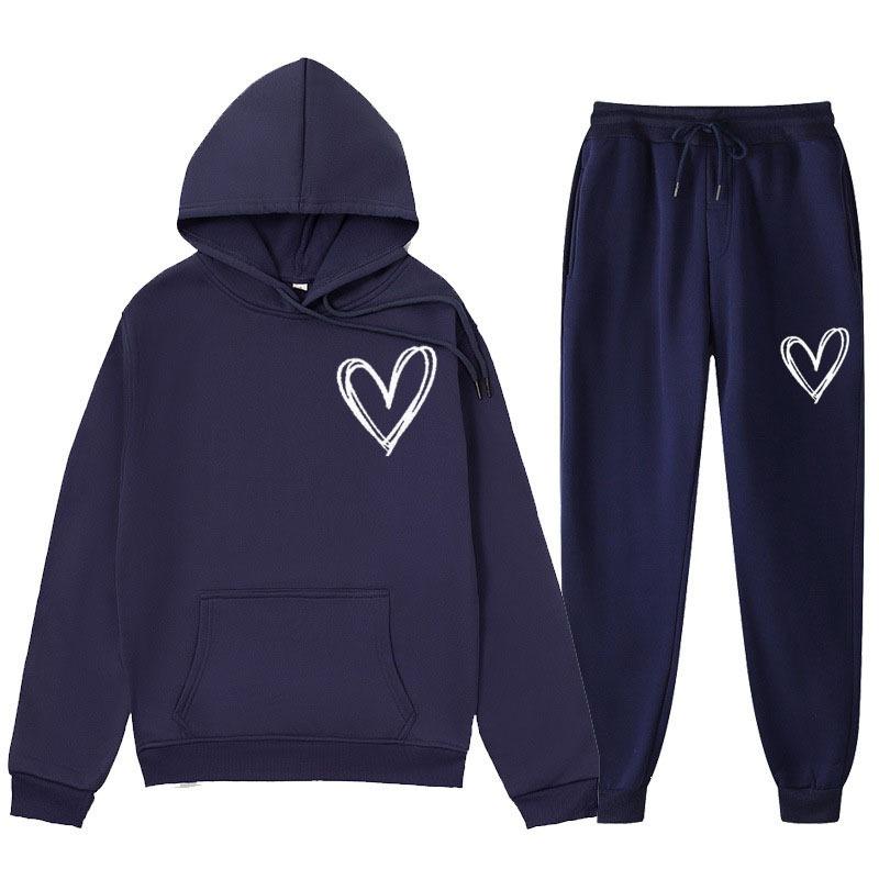 Spring and Autumn Sweater European and American Sweatpants Velvet Men's and Women's Loose Tops and Jackets Couple's Printed Hooded Suit