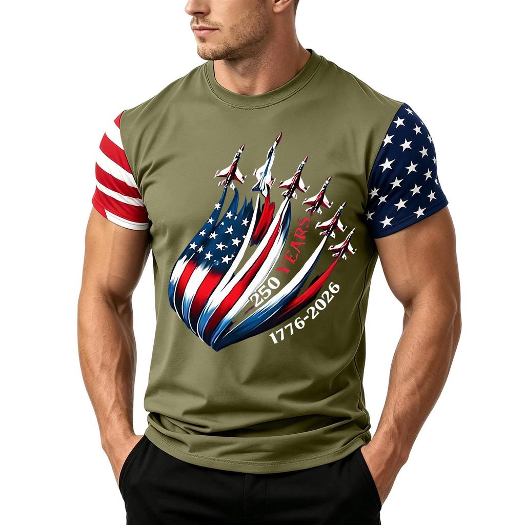 Men's Independence Day Flag Print Short Sleeve T-Shirt, Loose Casual Daily Summer Tops