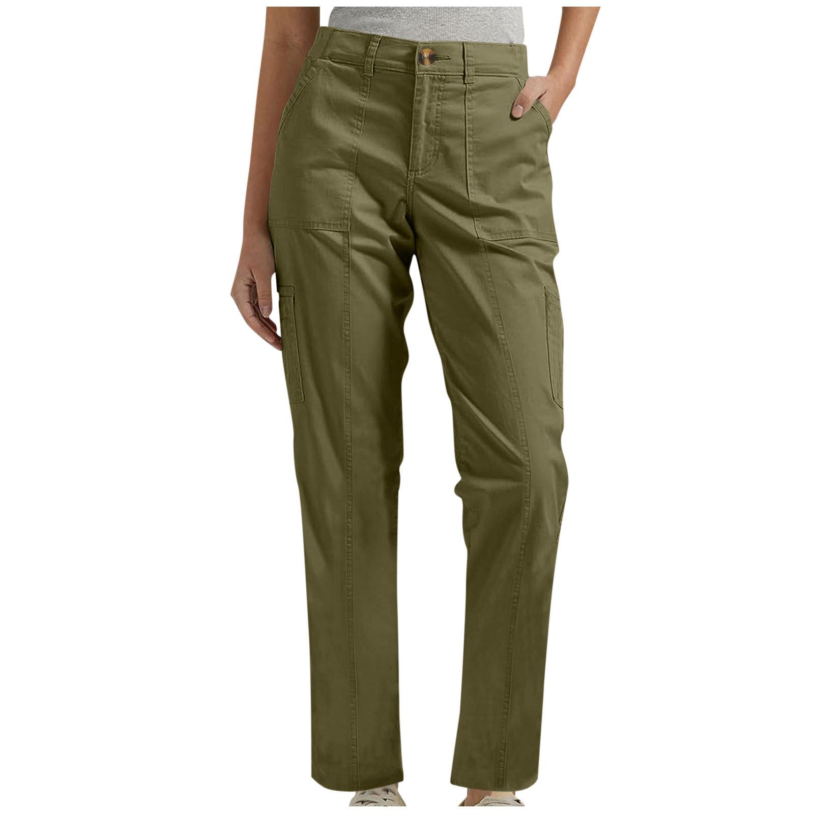 

Women s -Color Work Pants With Elastic Waistband, Comfortable Casual , And Pockets L армия зеленый