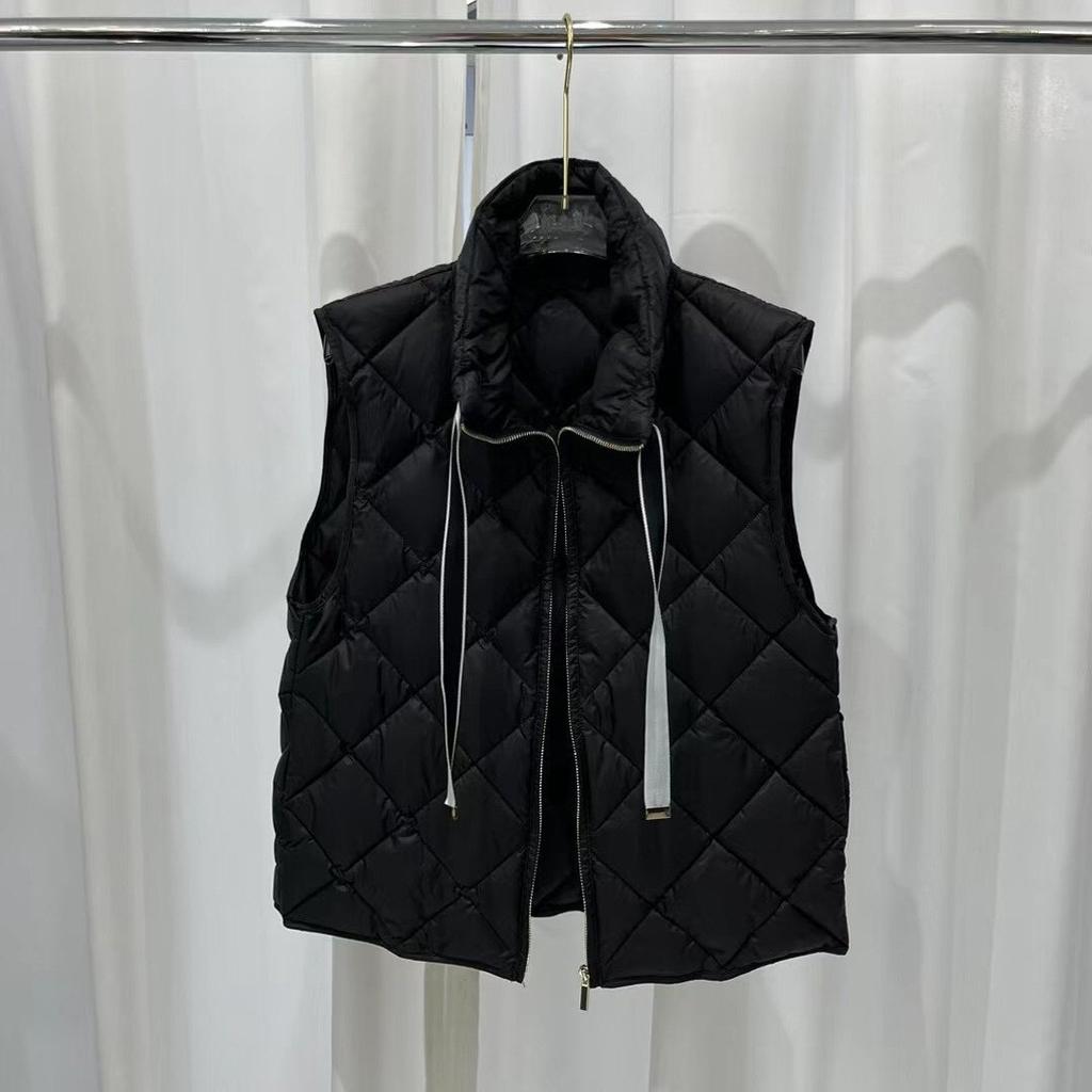 European rhombus down vest women's autumn and winter new stand-up collar vest outer wear European version thermal vest