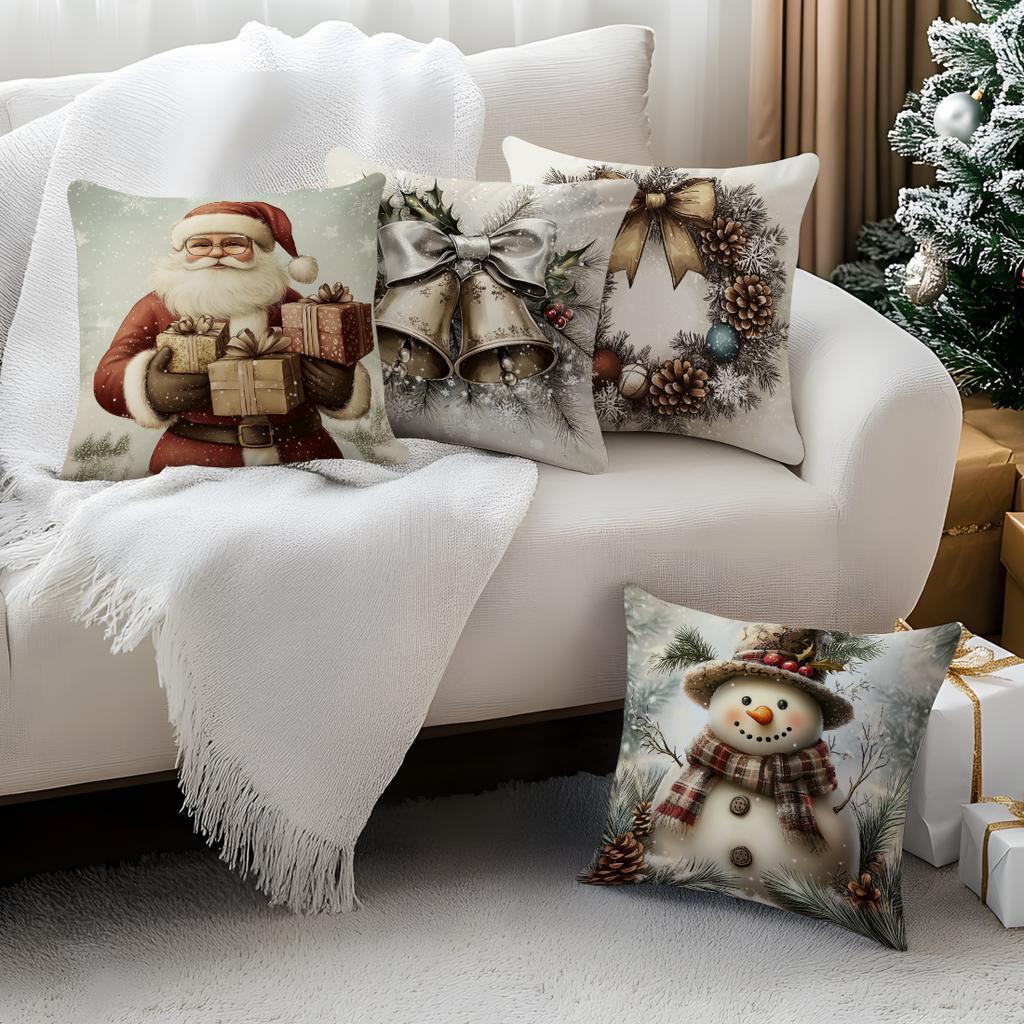 Vintage Santa Claus Snowman Pillowcase Bedroom Cushion Cover 100% Polyester Living Room Cushion Pillowcase Home Decor