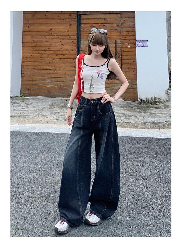 Women's High-Waisted Scimitar Jeans: New Autumn Retro Wide-Leg, Slimming, Drapey Floor-Length Pants