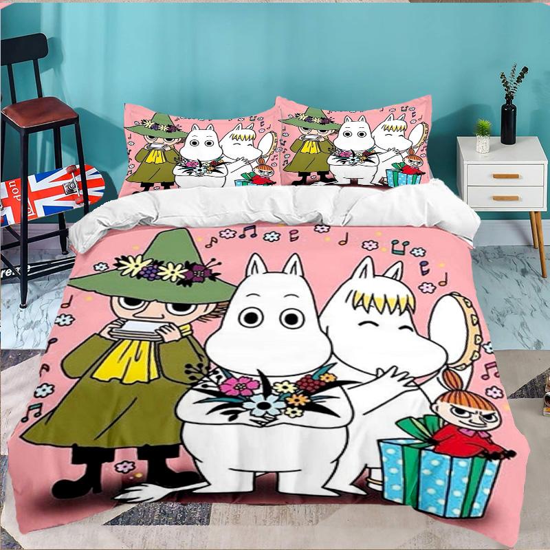 Moo-min Family Celebration 3PCS Bedding set,Ideal for 1pc Duvet Cover And 2pcs Pillowcases Perfect for Fan gift,Ideal for Bedroom, Dormitory