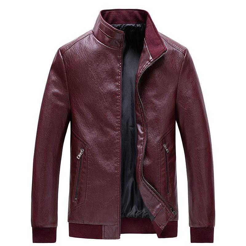 Neue Frühling- und Herbst-Übergröße Stehkragen Lederjacke Herrenjacke Trendige Slim Lederjacke