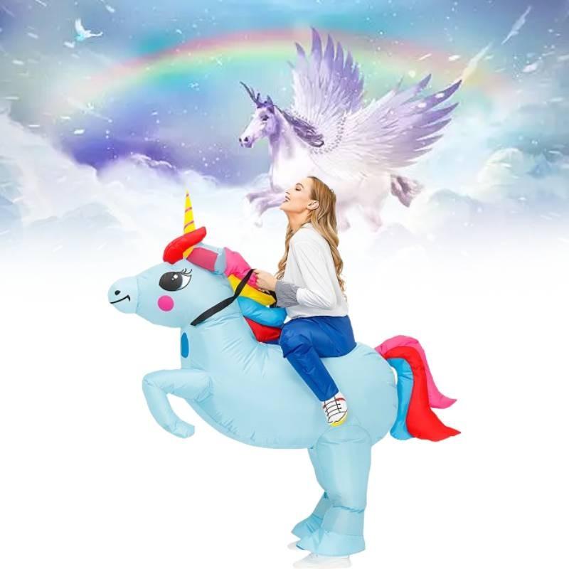 Blue Unicorn Inflatable Costumes Adults Child Christmas Halloween Dress Gift Up