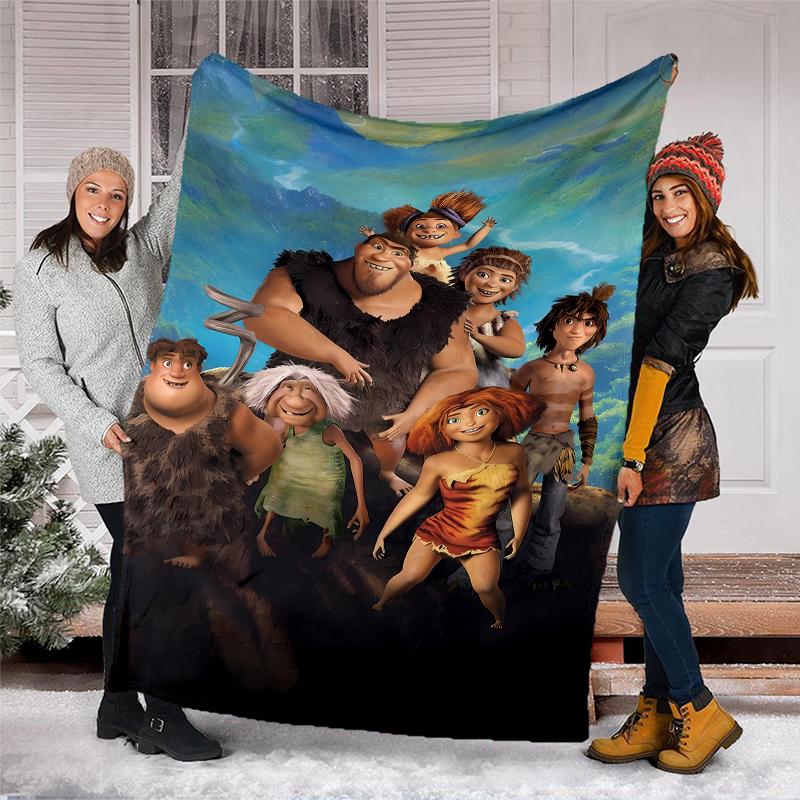 Coperta stampata a tema I Croods - Perfetta per divano, letto, viaggi e uso all'aperto | Lavabile in lavatrice, accogliente e resistente.