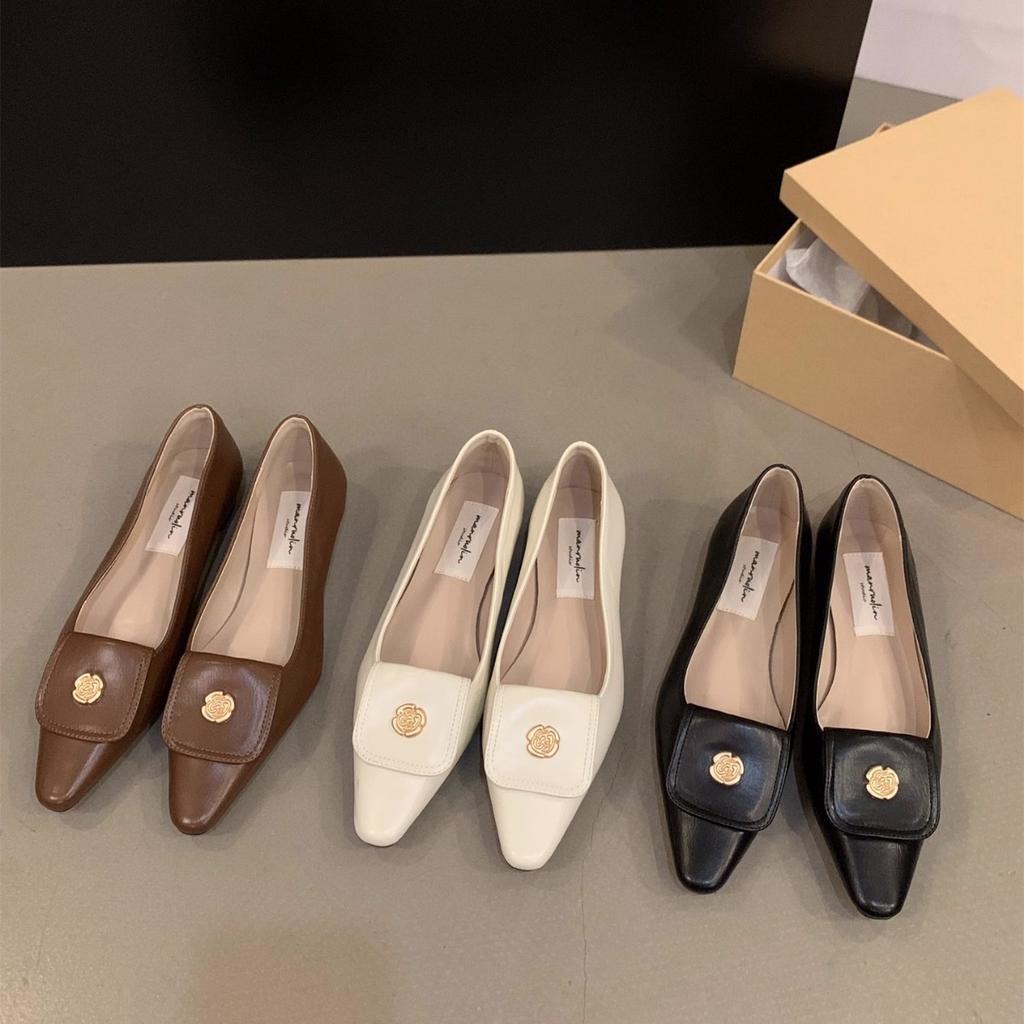 French Xiaoxiangfeng temperament small single shoes women's shoes 2025 new spring and autumn low-heeled pointed black commuter shoes