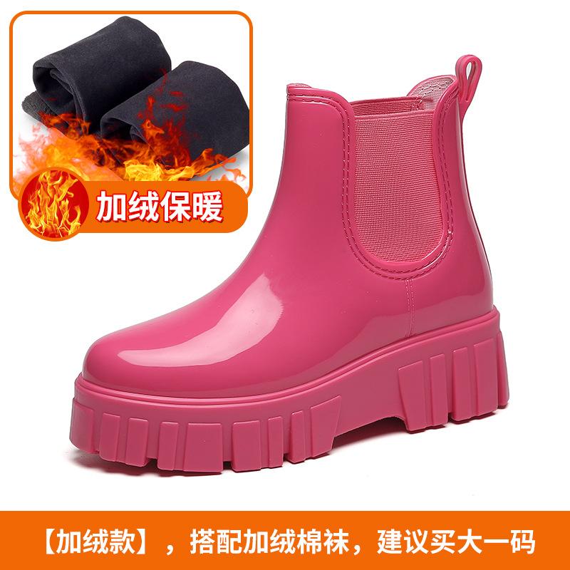 

Теплые женские дождевые сапоги на платформе, модная верхняя одежда ярких цветов, водонепроницаемые и нескользящие, средние бахилы, новые модные резиновые сапоги для женщин 41