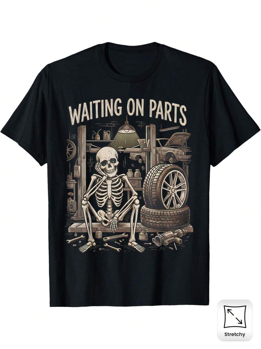 Waiting For Interesting Parts Skeleton Mechanic T-Shirts For Men And Women | Fashion Shirts, Short S разноцветный