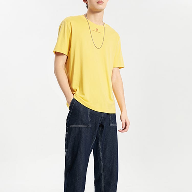 Li Ning T Shirts Men's Milk Candies Yellow Crew Neck Moderate Straight Fit AHSQ237-1