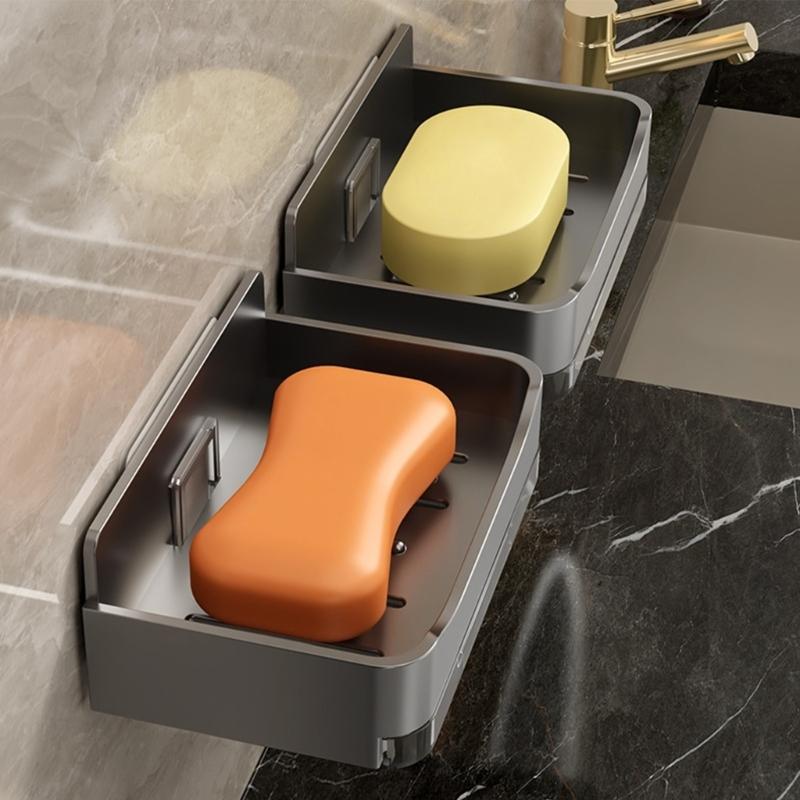 2PCS Wall Mounted Soap Dish Holder With Drainage Holes Nondrill Design For Shower Kitchen Bathroom Soap Storage Holder