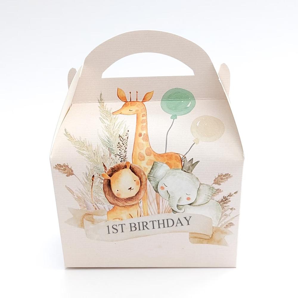 2Pcs Watercolour Boho Jungle Animals Children's Party Box First Birthday Newborn Baby Shower Chocolate Candy Gift Bag Favour
