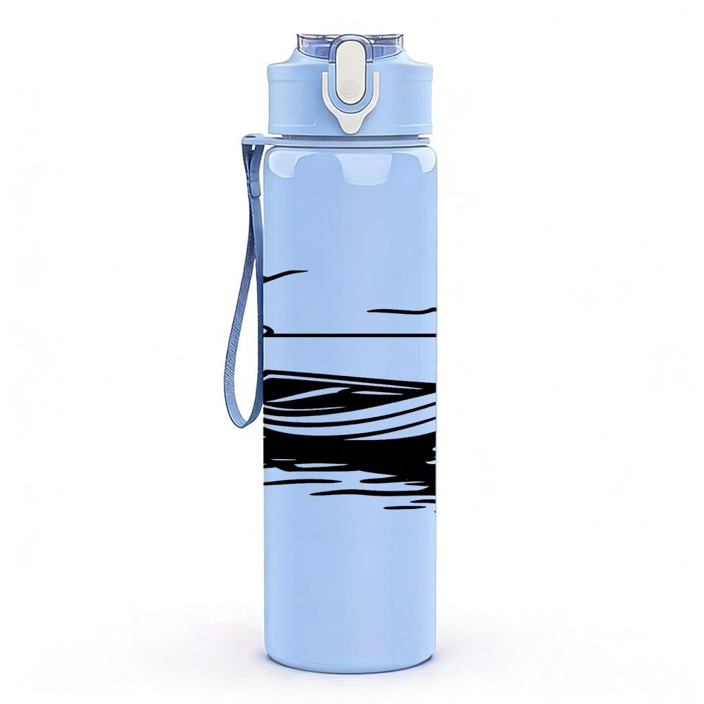 1PC Lake Boat Minimal Line Drawing 750ml Color Plastic Sports Water Bottle Leakproof Flip Straw Lid Suitable for Sports Office Home Use