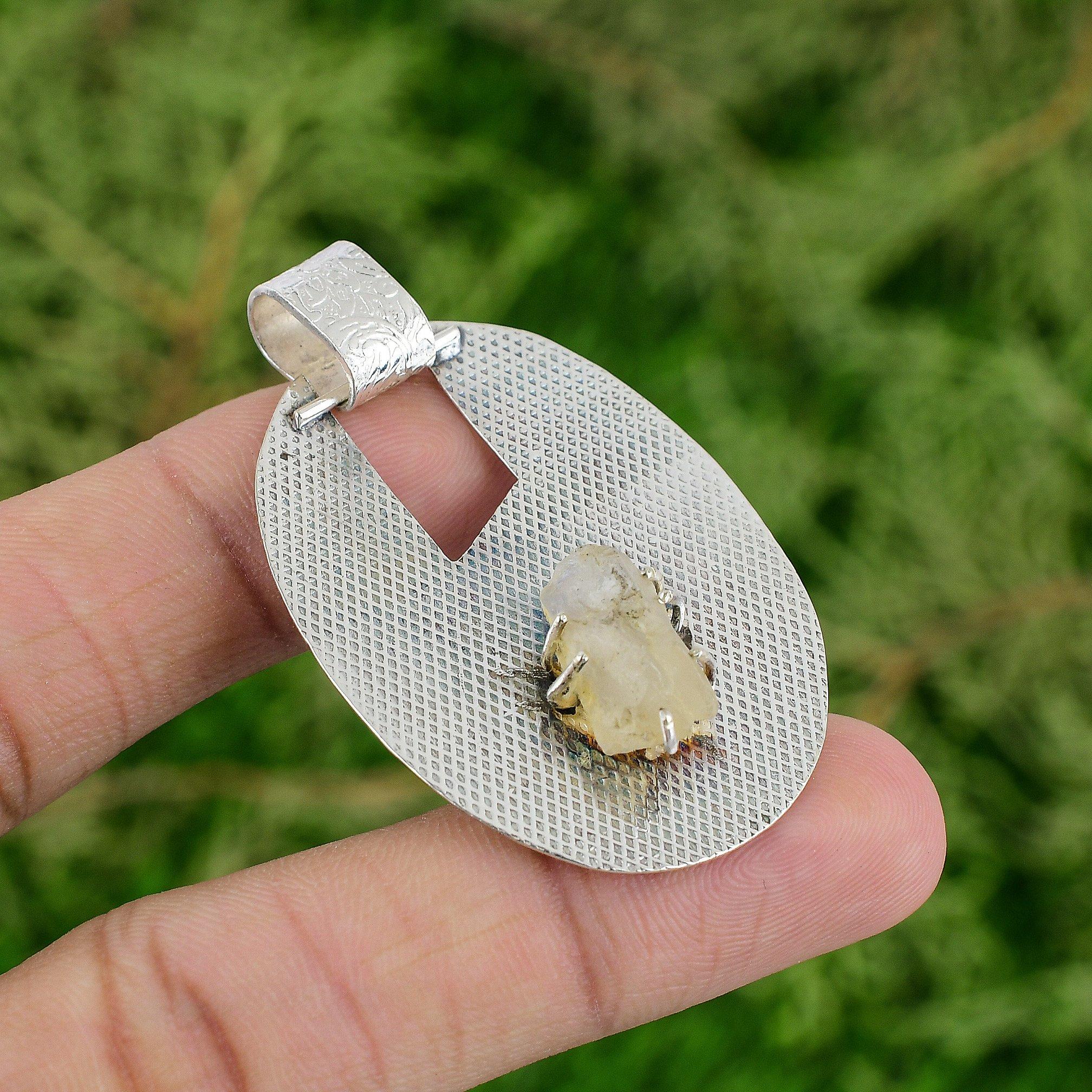 

Daughters Day Sale Natural Rainbow Moonstone Rough Sterling Silver Wife Pendant