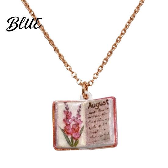 Stylish Women Necklace Birth Flower Necklace Floral Book Pendant January