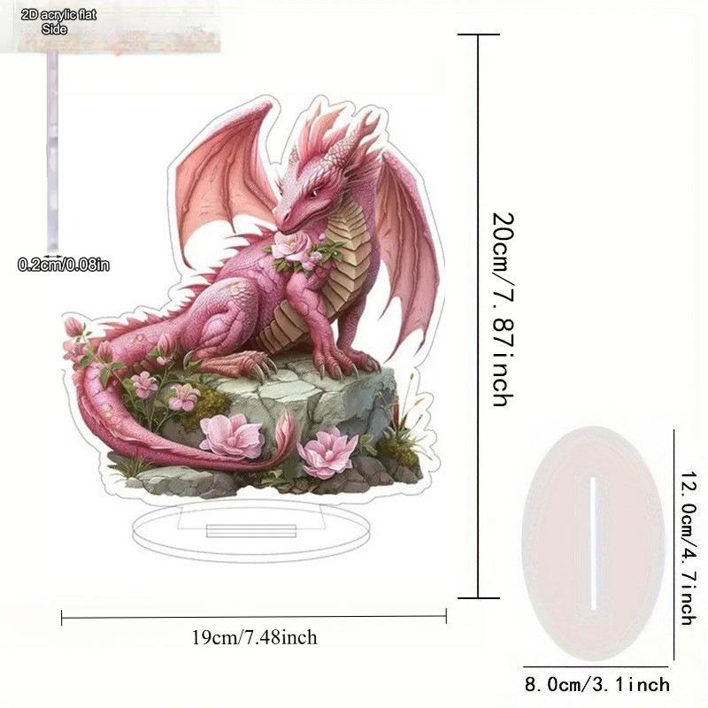 Vibrant Pink Dragon Decoration - Floral Accents, Exquisite Bohemian Style Acrylic Tabletop Decor, Multipurpose Sign, Home Tabletop Decorations, Nurse