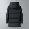 Men's Mid-Length Hooded Black Down Jacket - Thickened Winter White Duck Down Coat for Warmth