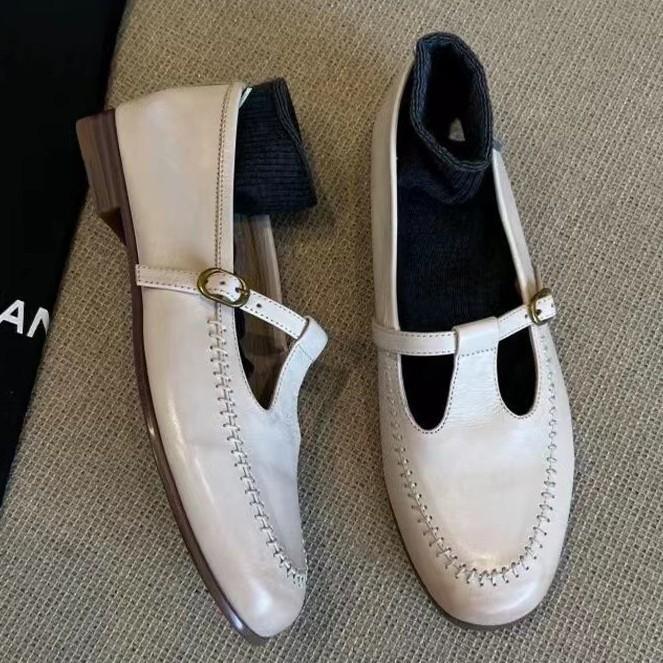 

Cowhide version~ French new Mary Jane shoes women s thick heel small leather shoes retro leather loafers versatile single shoes women 40 чёрный