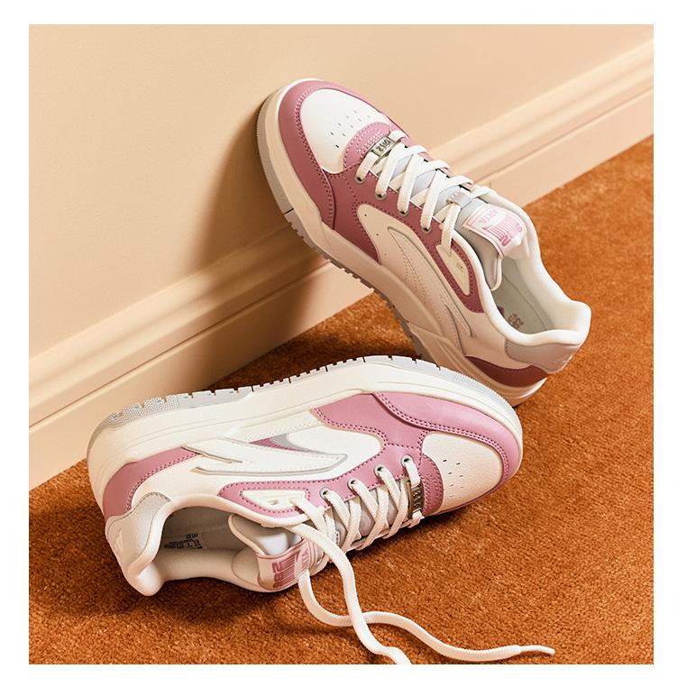 Anta 982 Fabric Synthetic Leather Casual Comfortable Non-Slip Wear-Resistant Shock Absorbing Low-Top Sneakers Women Sneakers White Pink 122448068-8