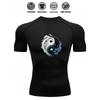 Mens White Compression Short Sleeve T-Shirt Yin Yang Graphic Quick Dry Breathable High Elasticity Gym And Running Athletic Top