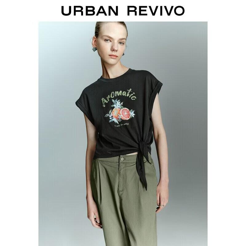 UR2026 Women s Fruit Print Tie-up Short Sleeve T-shirt M темно серый
