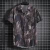 Summer Men Blouse Floral Print Short Sleeves Tropical Style Hawaii Comfortable Fit Plus Size Single-breasted Turn-down Collar Quick Dry Mid