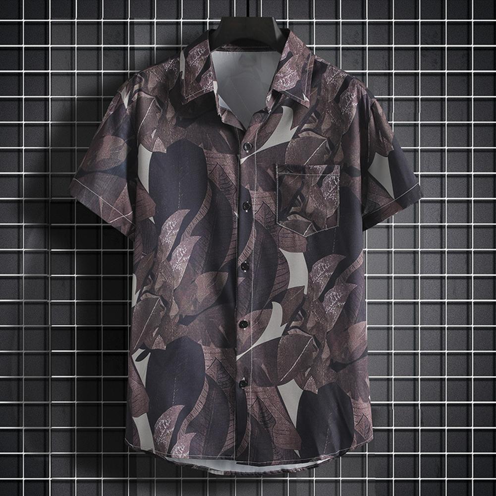 Summer Men Blouse Floral Print Short Sleeves Tropical Style Hawaii Comfortable Fit Plus Size Single-breasted Turn-down Collar Quick Dry Mid