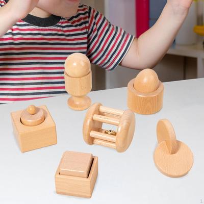 6 Stück Holz Baby Spielzeug Eierbecher Puzzle Vorschule Holz Handglocke Rassel mit Glocke