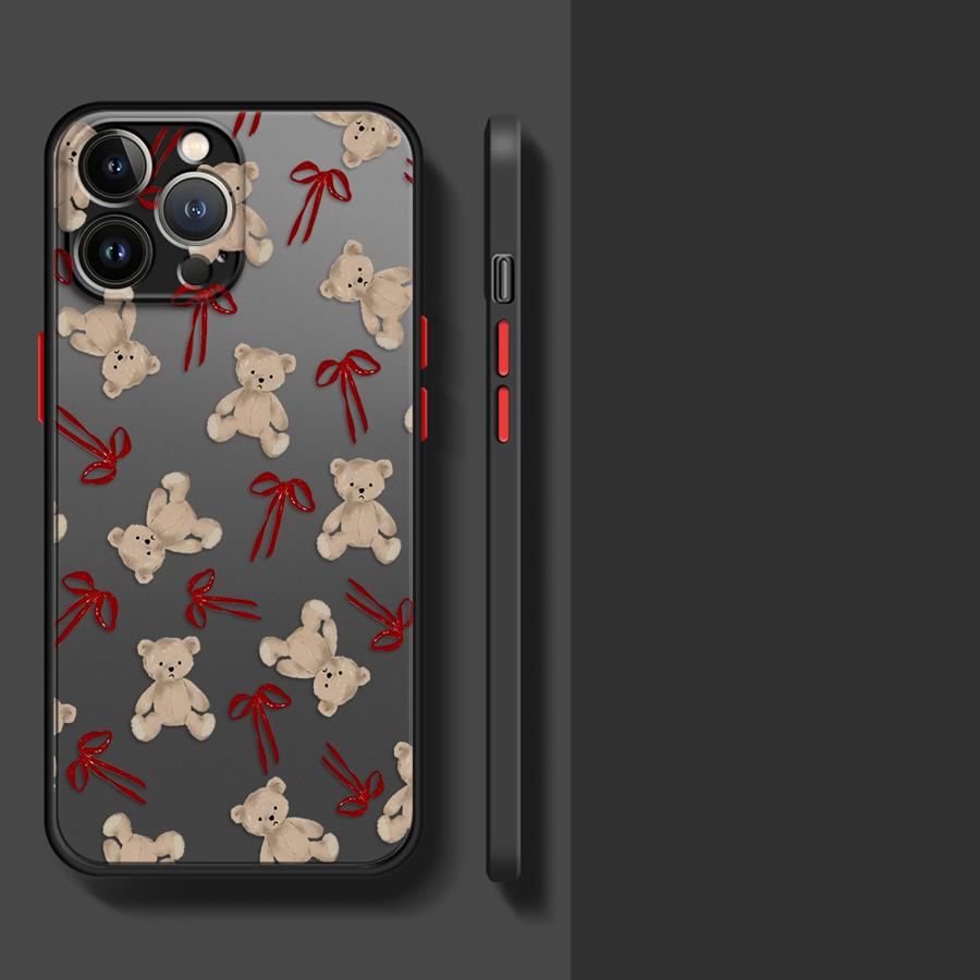 Cute Bow Bear Case for iPhone 17 Pro Max XS XR 7 8 SE 13 Mini 15 Air 16 Plus 12 11 14 Funda Back Phone Cover