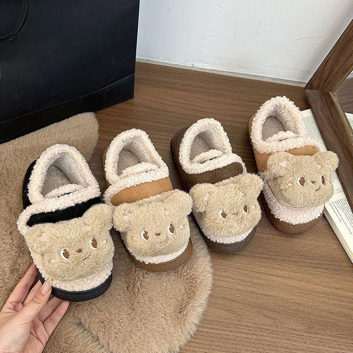 Cute cartoon home warm non-slip plush single shoes winter fashion versatile Velcro single shoes