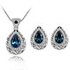 Teardrop Necklace Shaped Earrings Alloy Jewelry Set Women Fashion Gift Blue