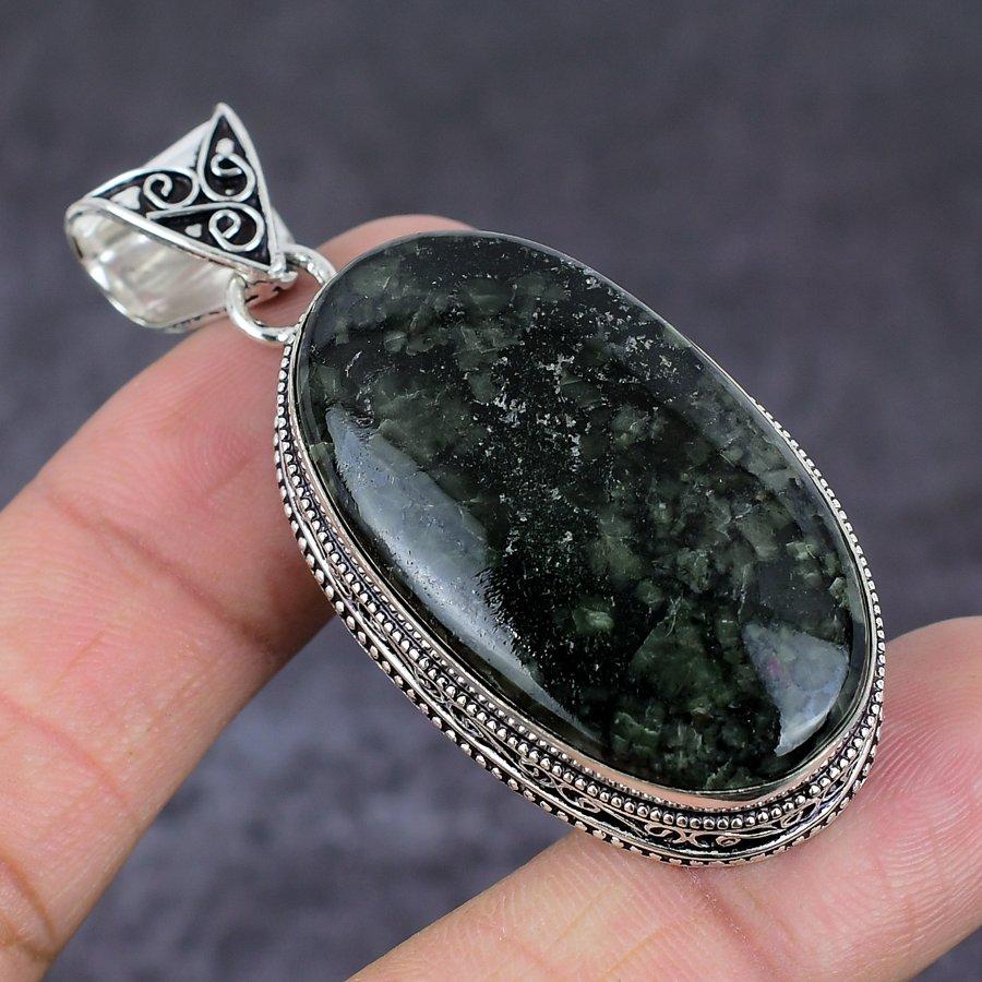 Merlinite Ethnic 925 Sterling Silver Jewelry Pendant 2.36" N2z19