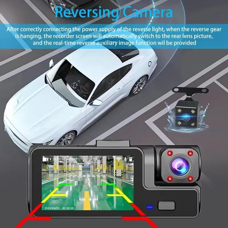 3-Kamera-Dashcam für Autokamera, 1080P, Videorecorder, WLAN, Auto-DVR, Vorne/Rückansicht, Kamera, Nachtsicht, Black Box, Autozubehör