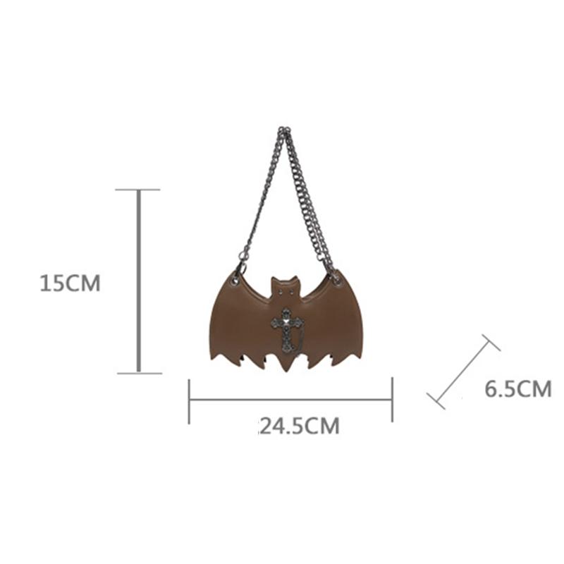 Gothic Style Bat & Skull PU Leather Shoulder Bag Vintage Solid Color Crossbody Bag with Adjustable Chain Strap for Outings, and Everyday Use