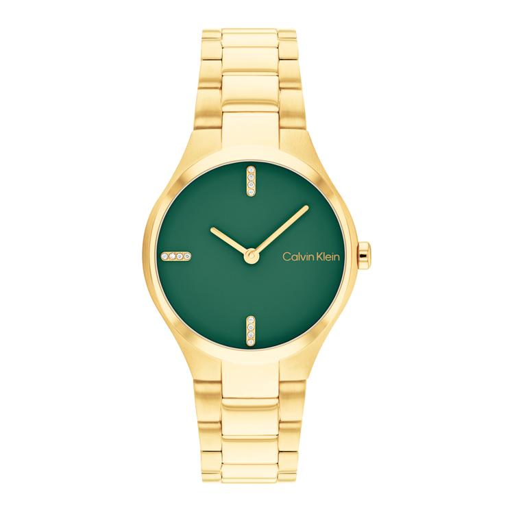 

Calvin Klein Timeless Elegant Series Fashion Watch Quartz Movement 30Mm Green Dial Women watches 25200333 Light Gold